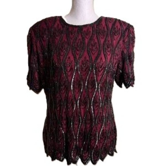 Stenay Tops - Vintage Stenay Silk Beaded Top Womens Small Sheer Sparkly Party Formal Blouse